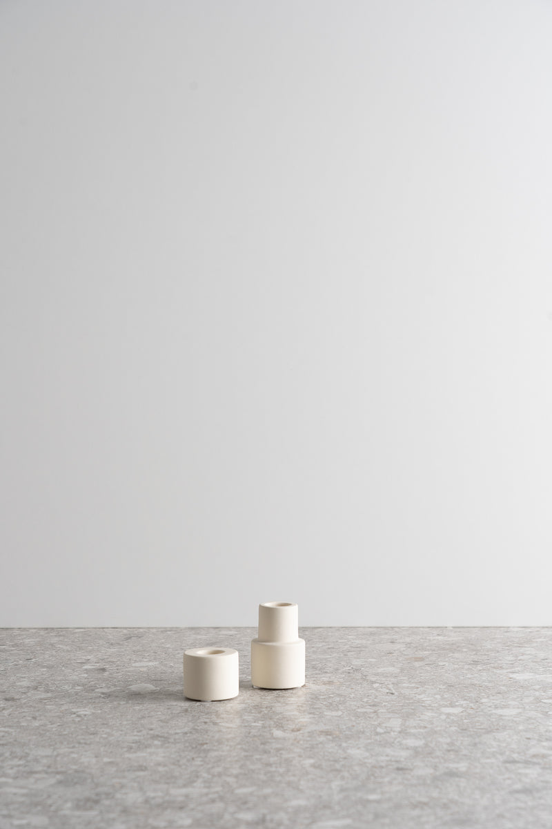 Creamy White Ceramic Candle Holder - Short