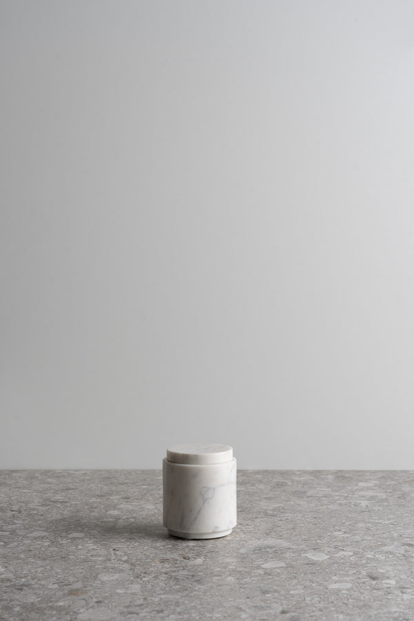 Small Round Marble Canister with Lid - White