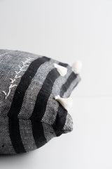 Sibyl Black Fabric Striped and White Fringe - 18" x 18" (Pillow Case Only)