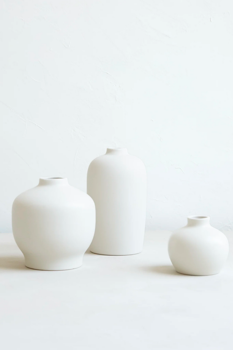 Ceramic Blossom Vase Matte White - Tall