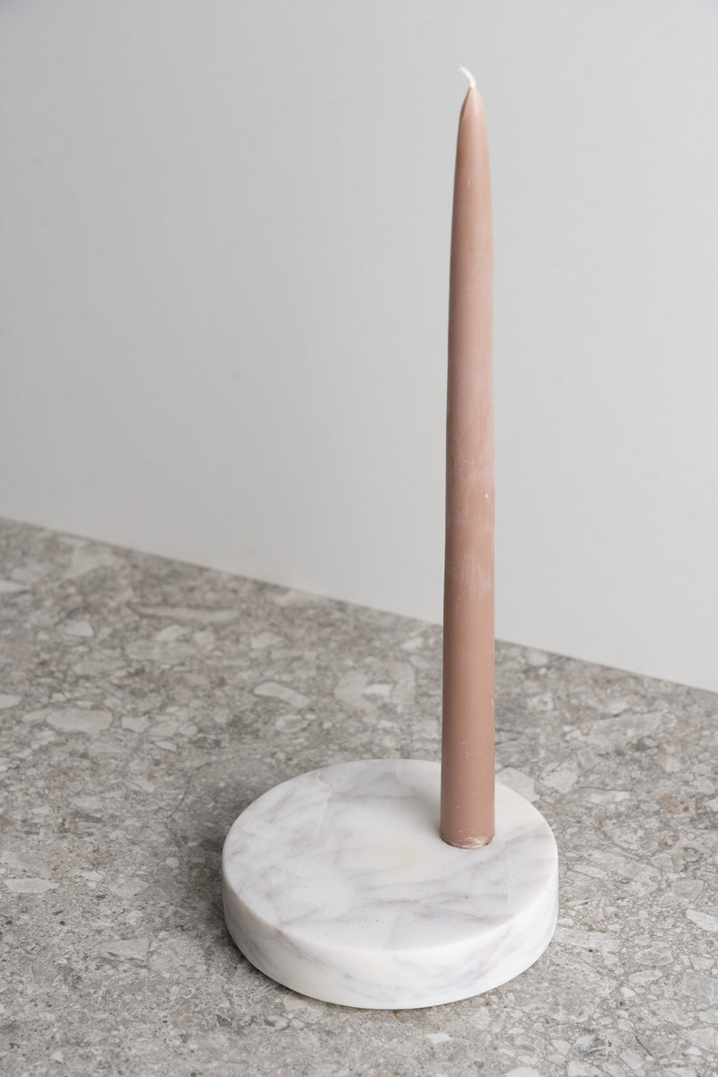 Marble Disk Taper Candle Holder - White Marble