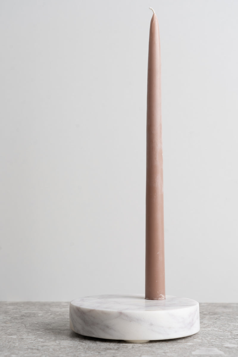 Marble Disk Taper Candle Holder - White Marble