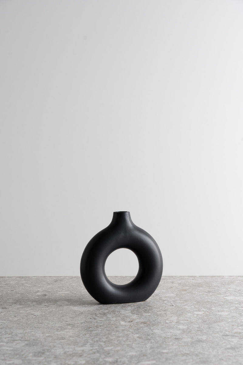 Circular Ceramic Vase - Black - M