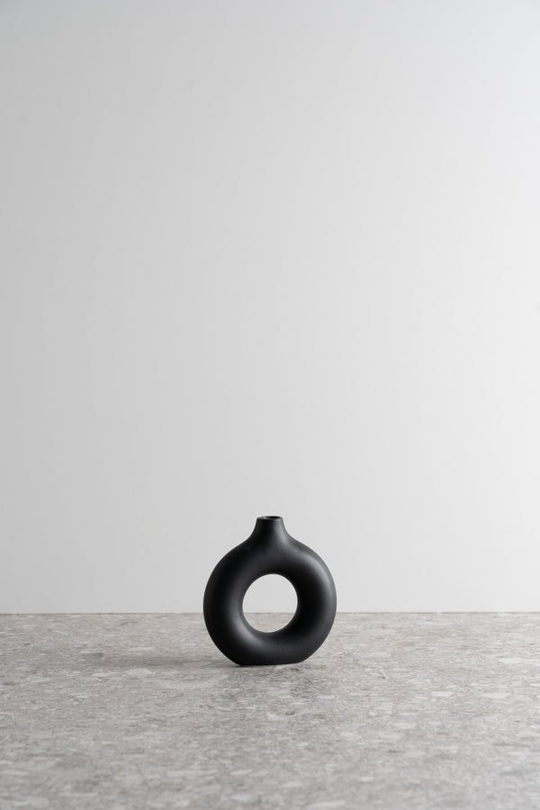 Circular Ceramic Vase - Black - S