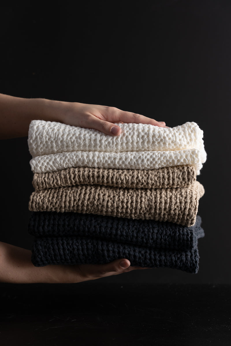 Linen Blend Waffle Towel - Beige