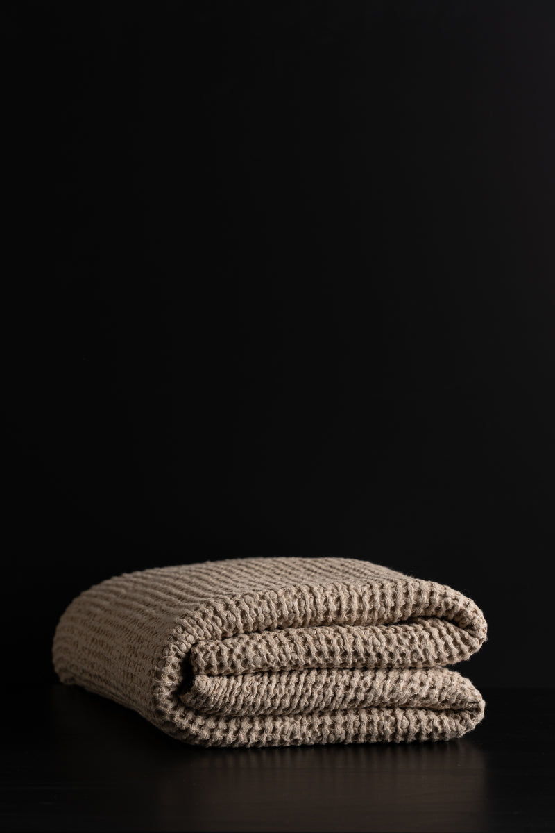 Linen Blend Waffle Throw - Beige