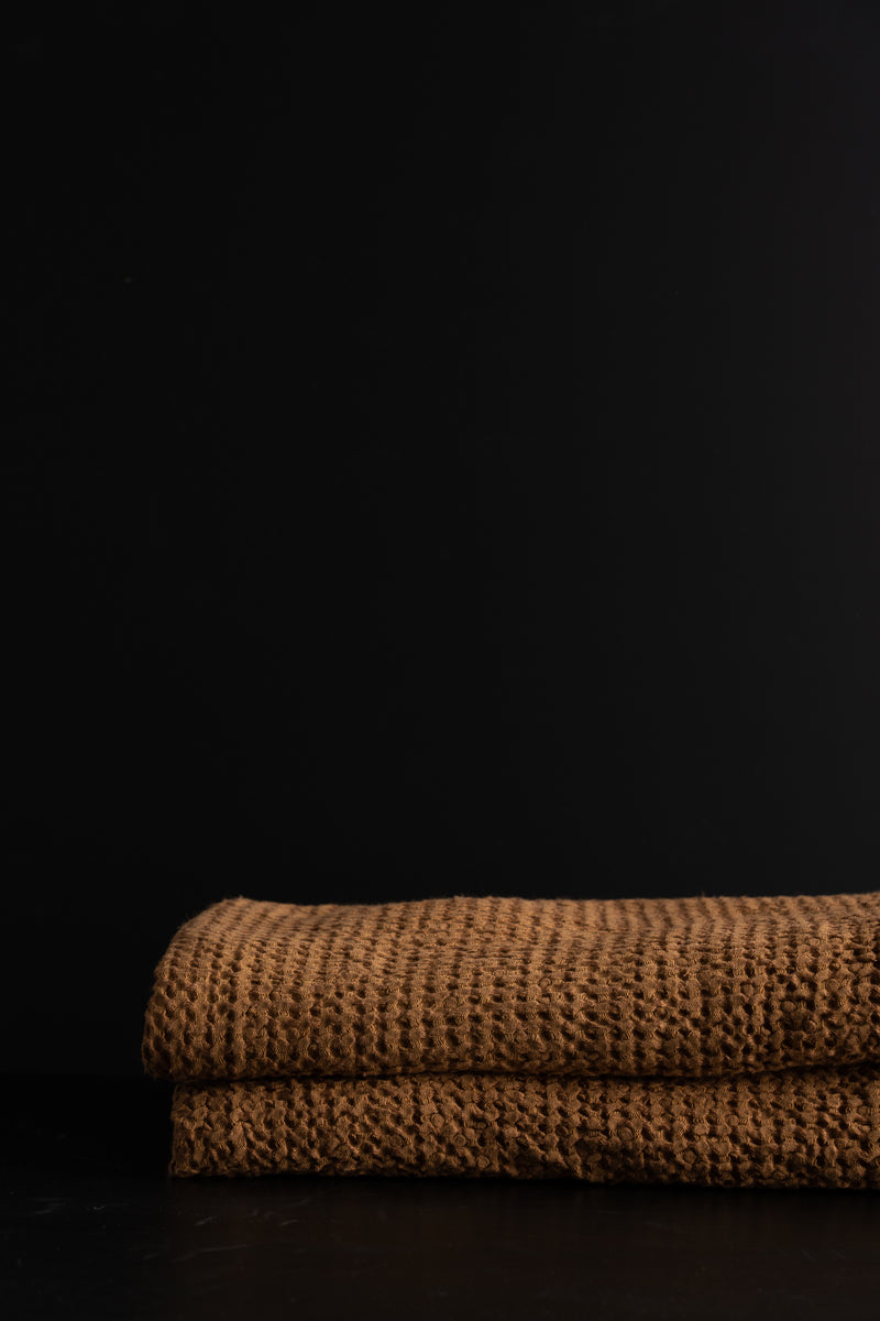 Linen Blend Waffle Throw - Cinnamon