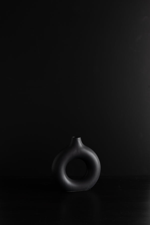 Circular Ceramic Vase - Black - M