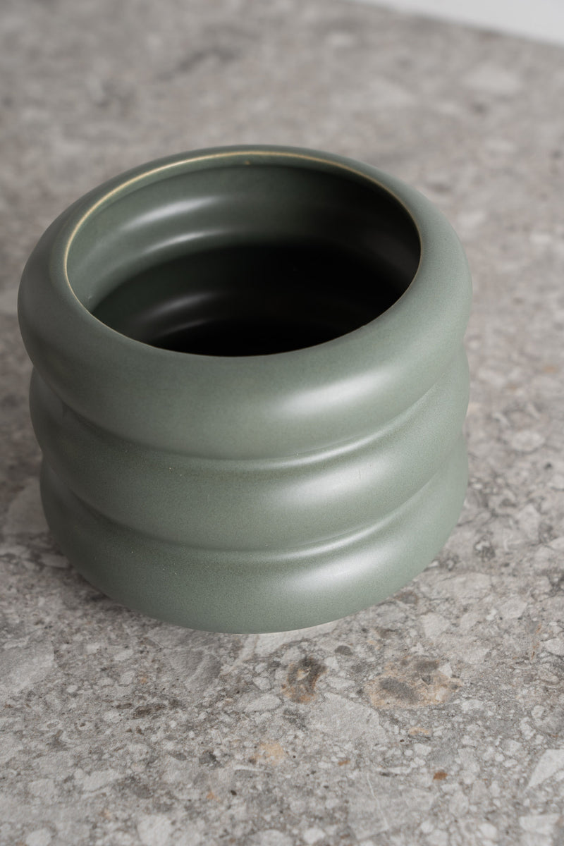 Circular Ceramic Pot - Green Grey - S