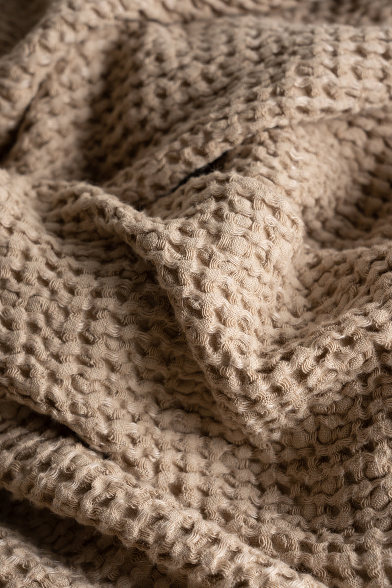 Linen Blend Waffle Towel - Beige