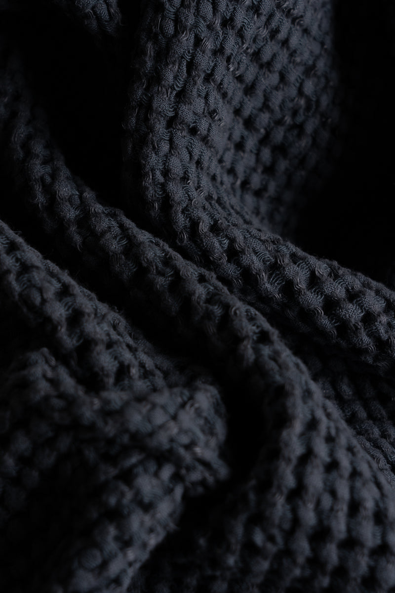 Linen Blend Waffle Towel - Dark Grey
