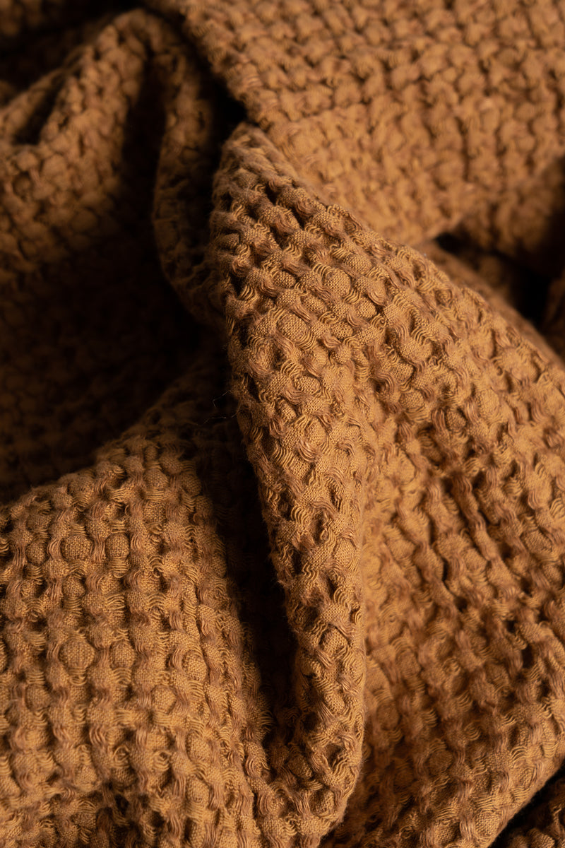 Linen Blend Waffle Throw - Cinnamon