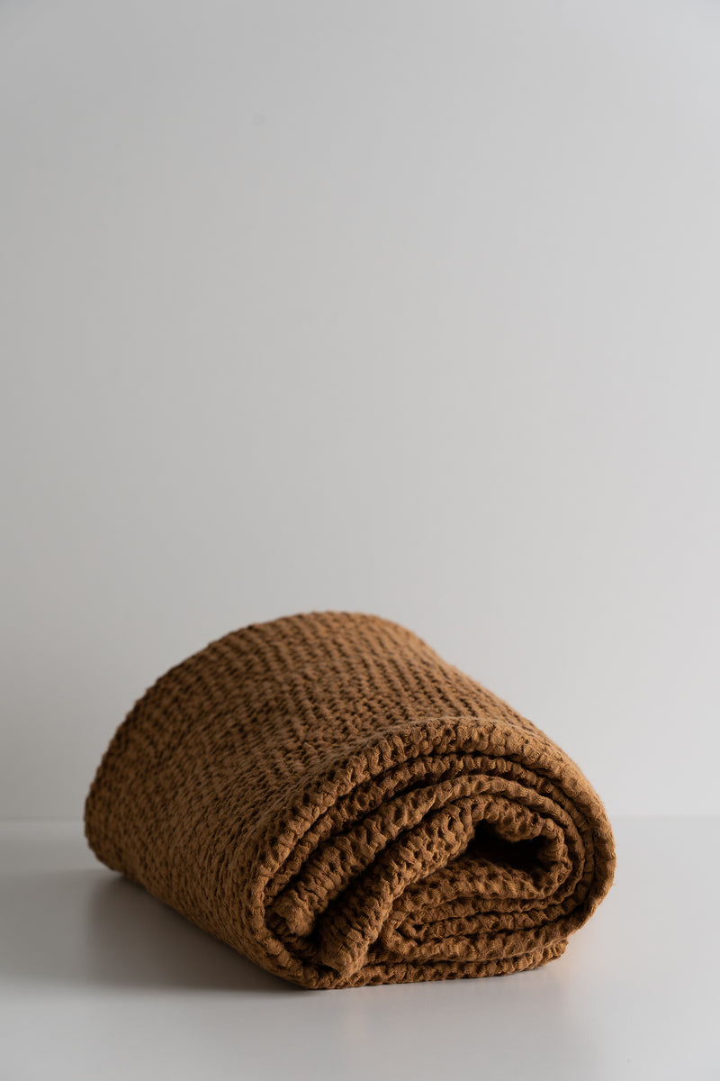 Linen Blend Waffle Throw - Cinnamon