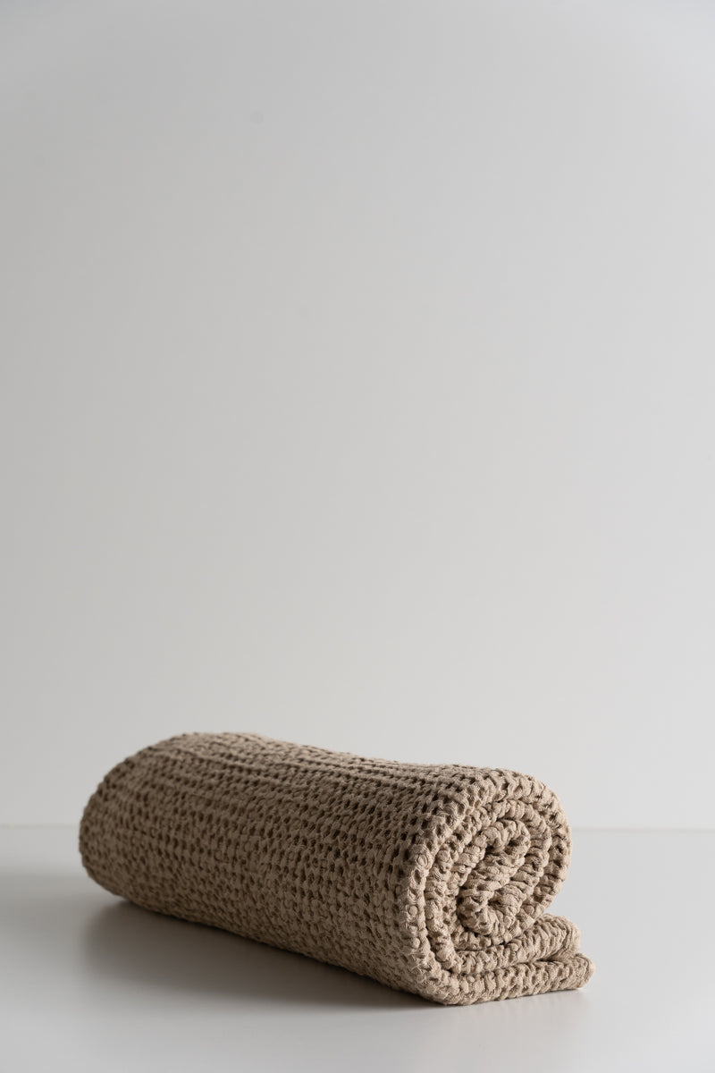 Linen Blend Waffle Towel - Beige
