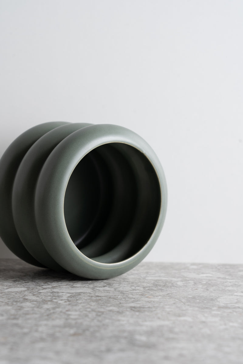 Circular Ceramic Pot - Green Grey - S