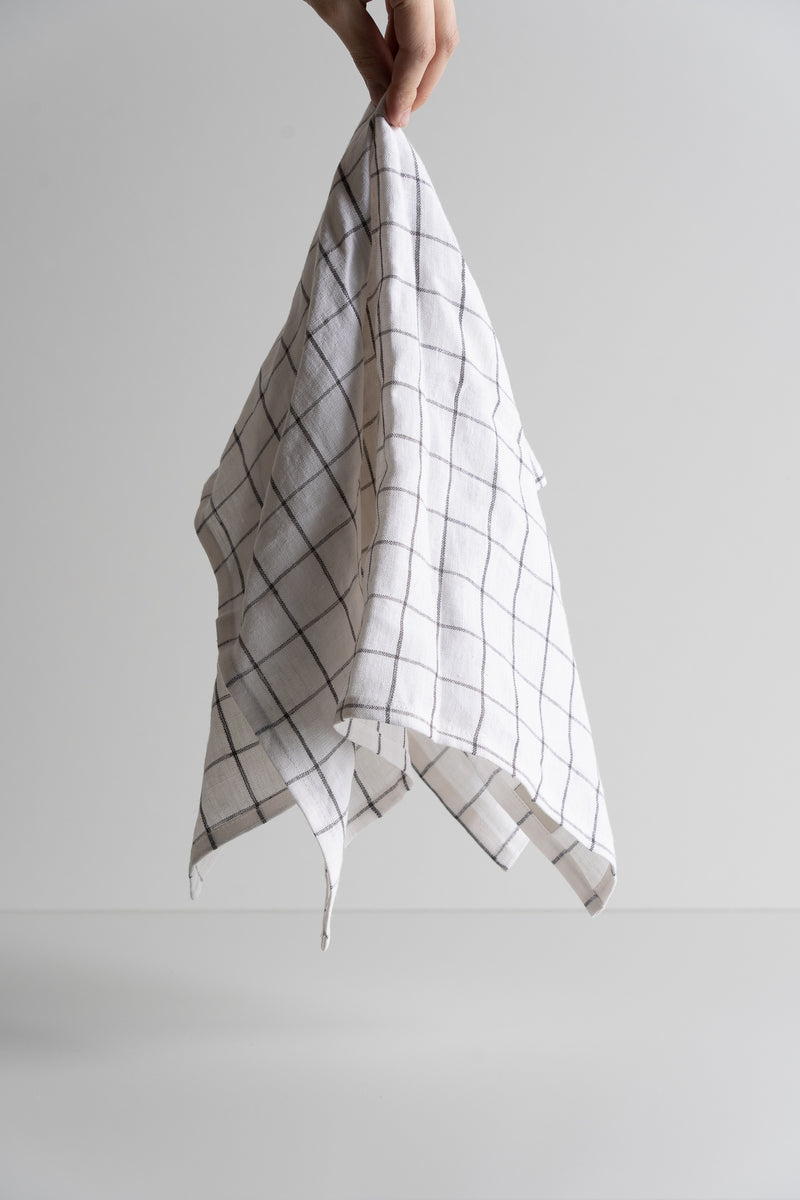 Linen Tea Towel - Charcoal Grid