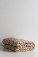 Linen Blend Waffle Throw - Beige
