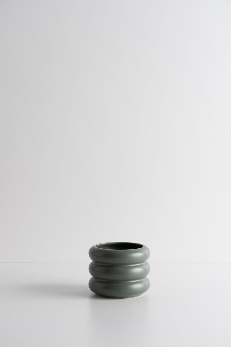 Circular Ceramic Pot - Green Grey - S
