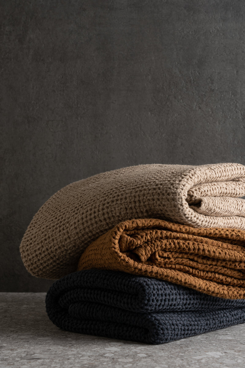 Linen Blend Waffle Throw - Cinnamon