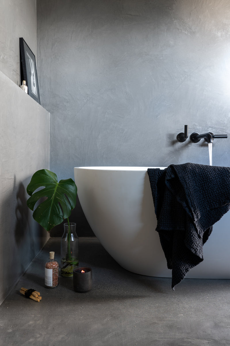 Linen Blend Waffle Towel - Dark Grey
