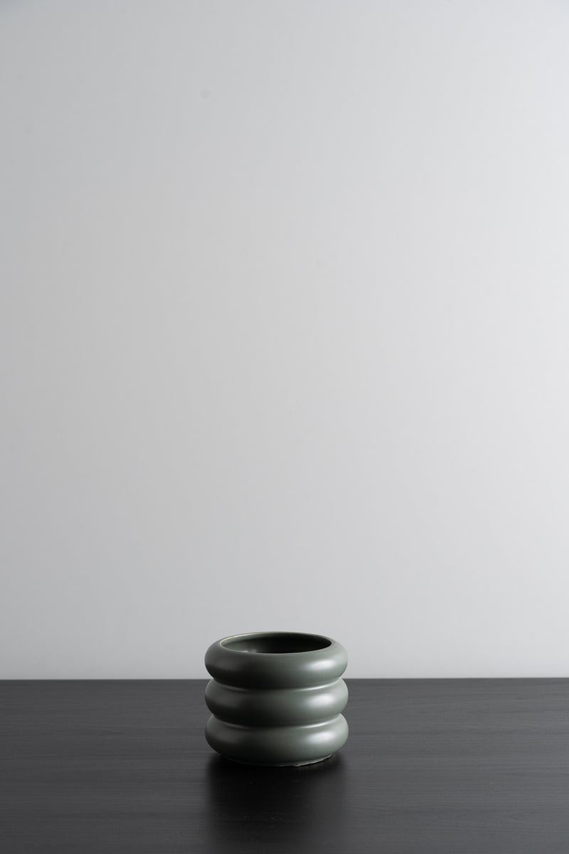 Circular Ceramic Pot - Green Grey - S
