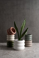 Circular Ceramic Pot - Green Grey - S
