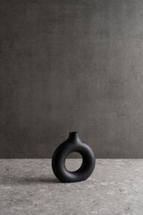 Circular Ceramic Vase - Black - M