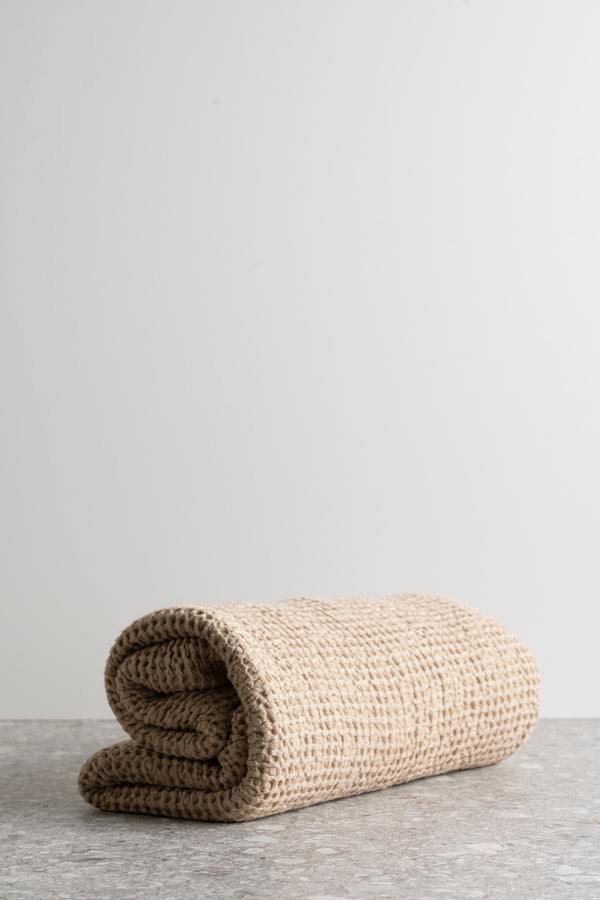 Linen Blend Waffle Throw - Beige
