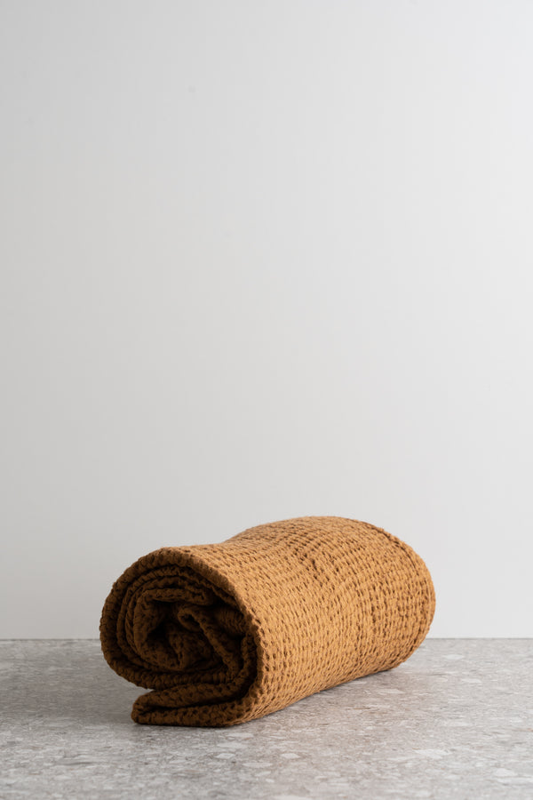 Linen Blend Waffle Throw - Cinnamon