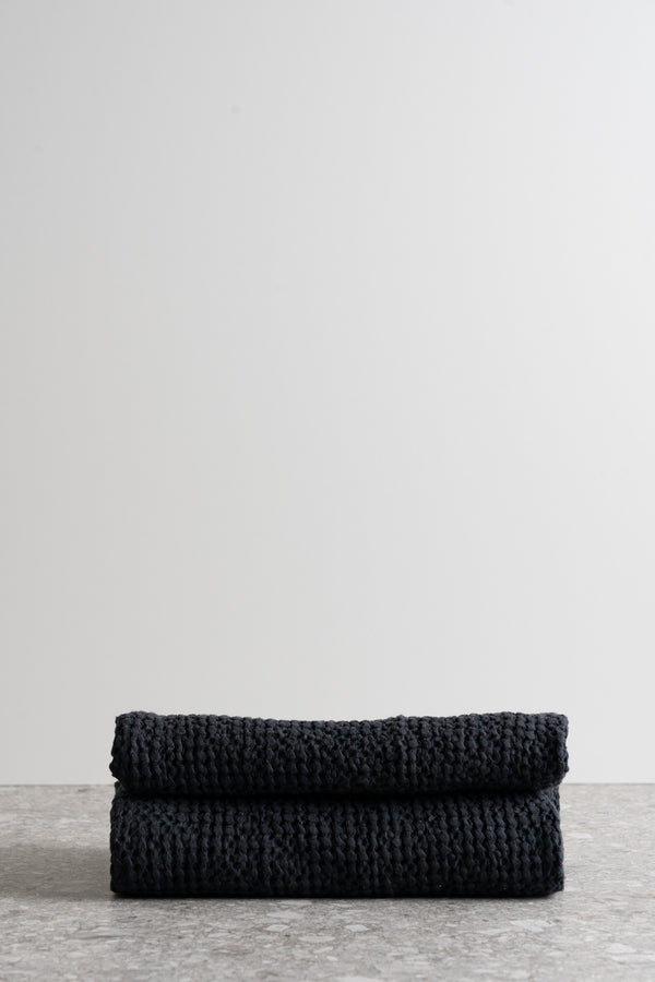 Linen Blend Waffle Towel - Dark Grey