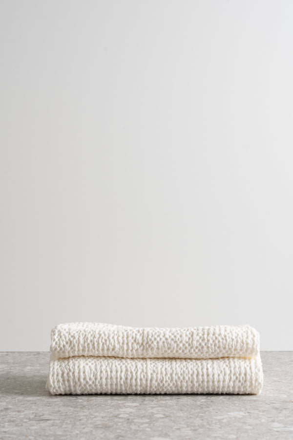 Linen Blend Waffle Towel - White