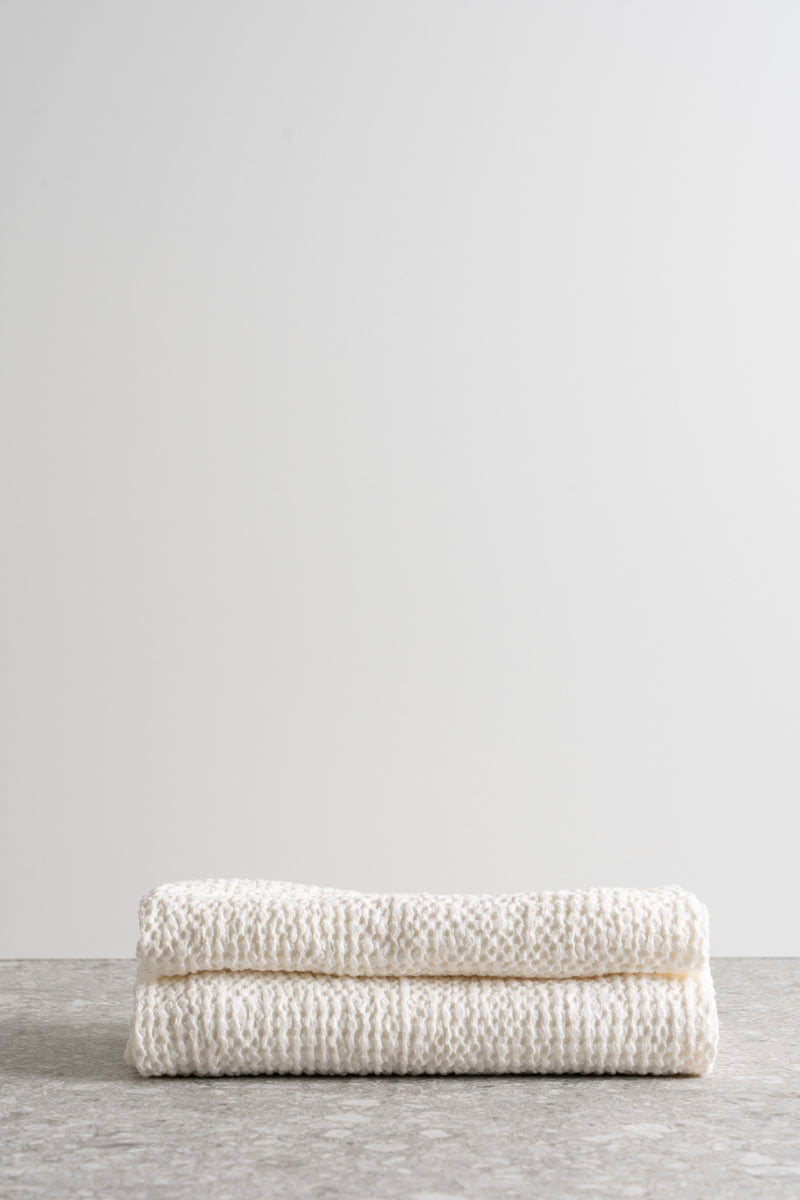 Linen Blend Waffle Towel - White