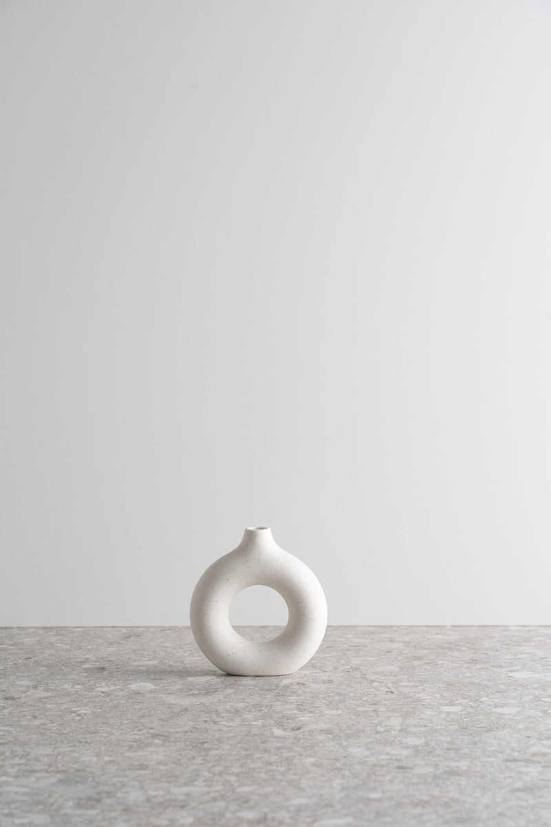 Circular Ceramic Vase - White - S