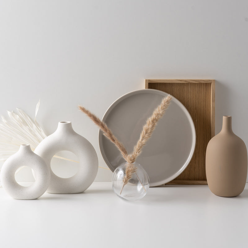 Circular Ceramic Vase - White - S
