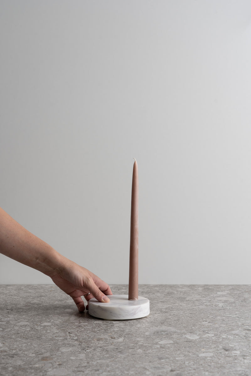 Marble Disk Taper Candle Holder - White Marble
