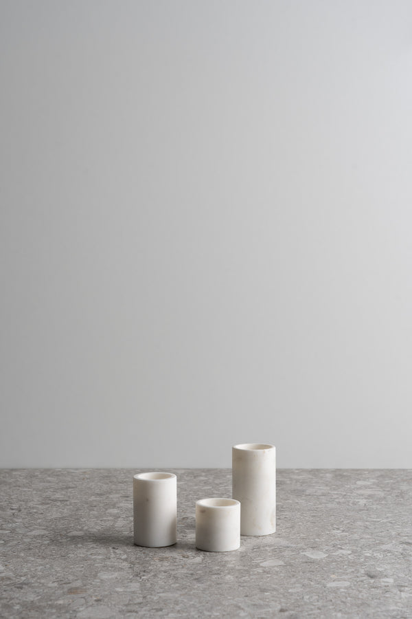 Set of 3 Marble Cylinder Pillar Taper Candle Holders