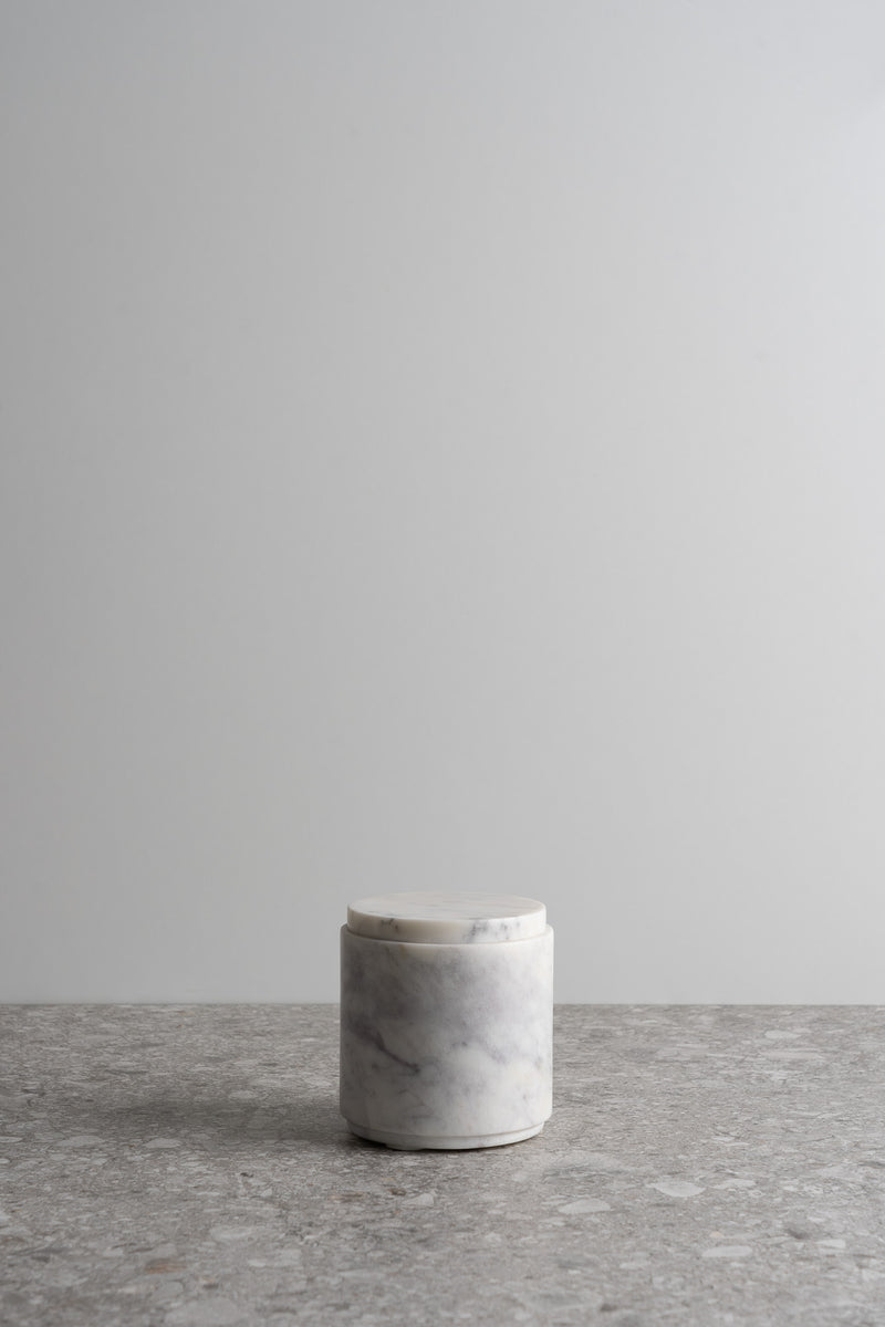 Large Round Marble Canister with Lid - White