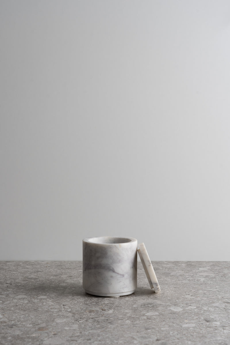 Large Round Marble Canister with Lid - White