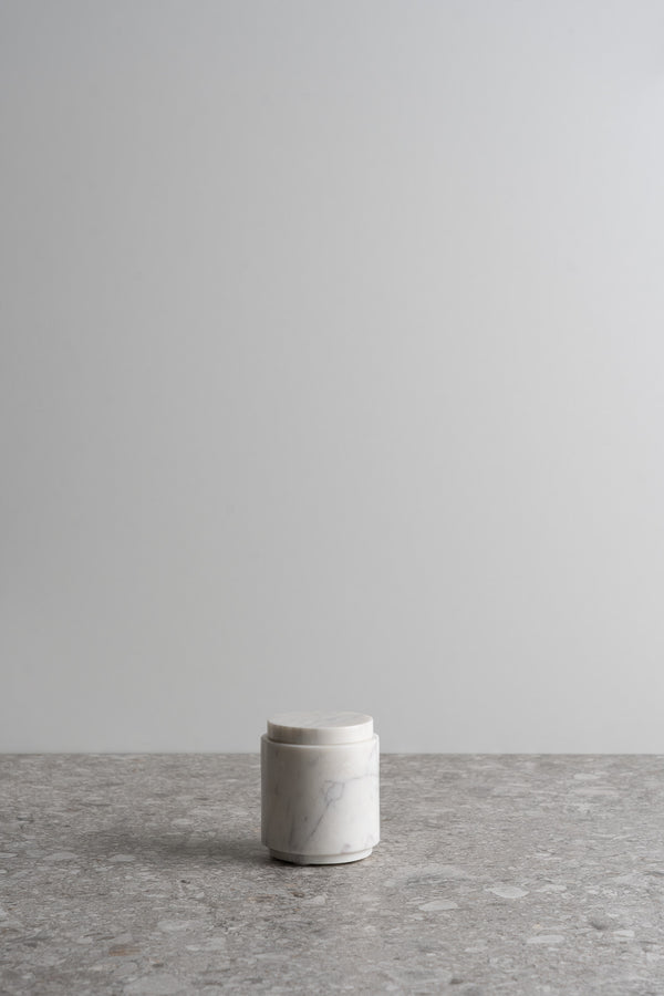 Small Round Marble Canister with Lid - White