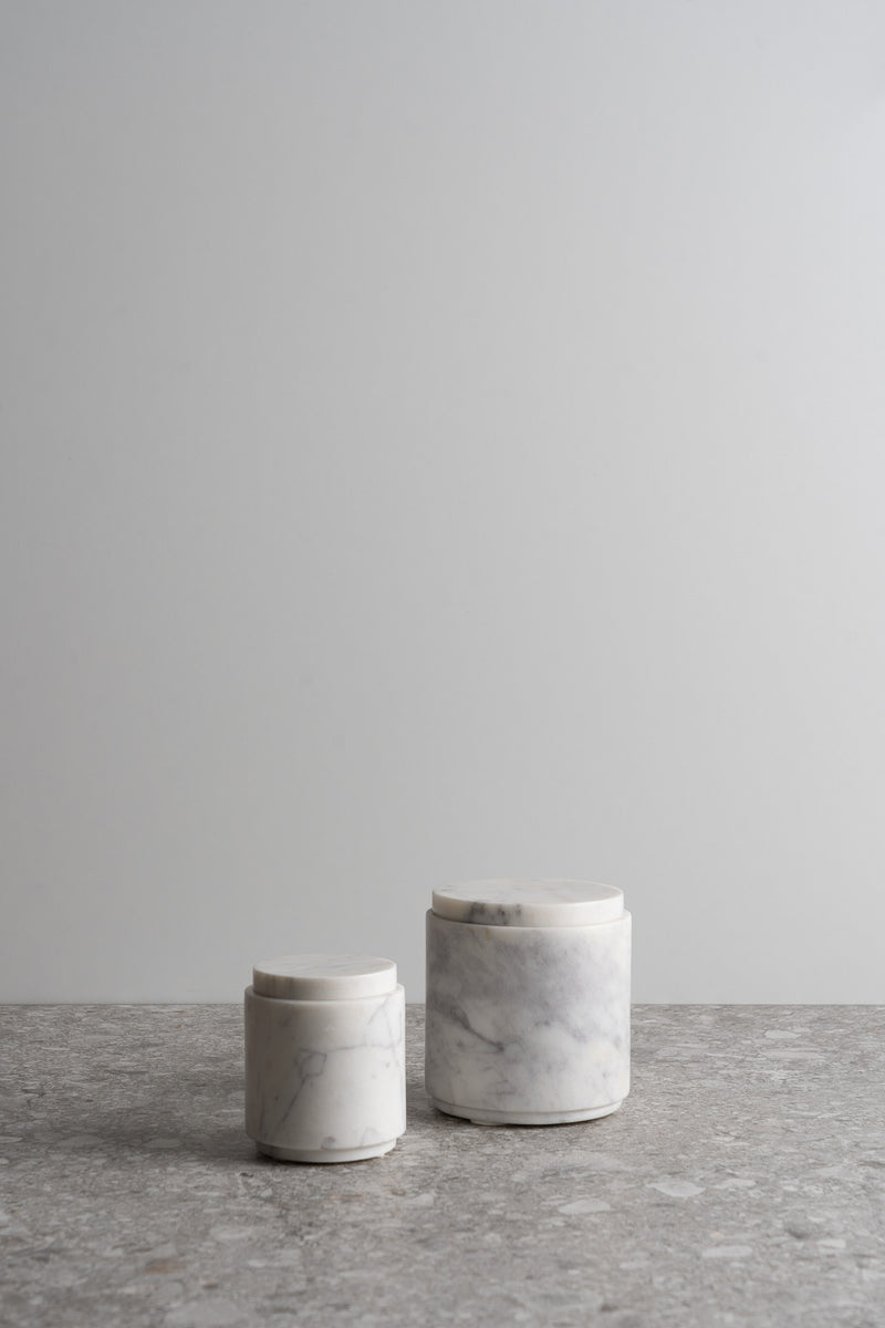 Large Round Marble Canister with Lid - White