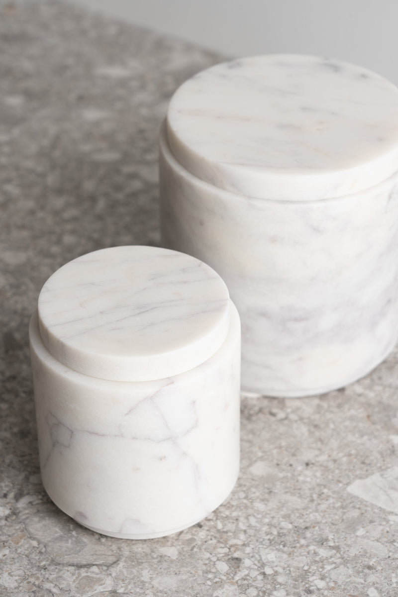 Large Round Marble Canister with Lid - White