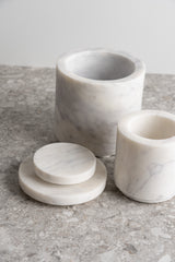 Large Round Marble Canister with Lid - White