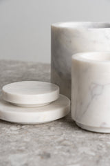 Small Round Marble Canister with Lid - White