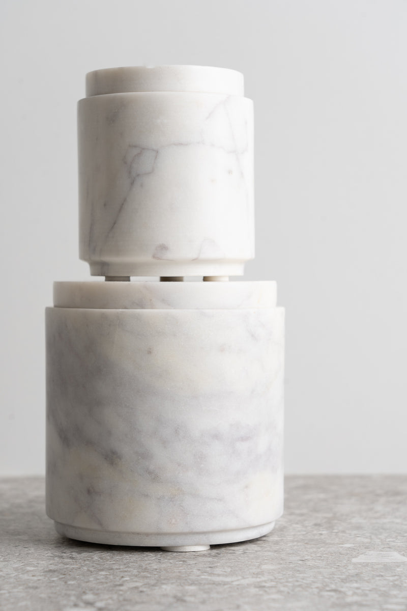 Large Round Marble Canister with Lid - White