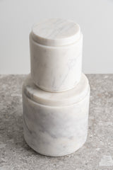Small Round Marble Canister with Lid - White