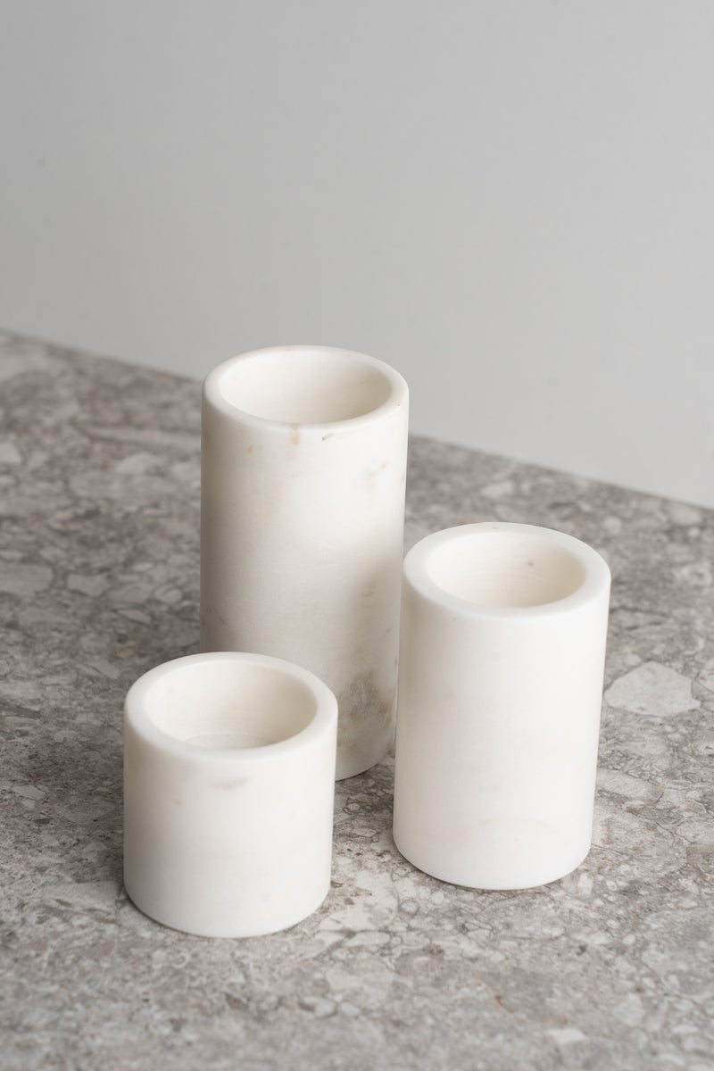 Set of 3 Marble Cylinder Pillar Taper Candle Holders
