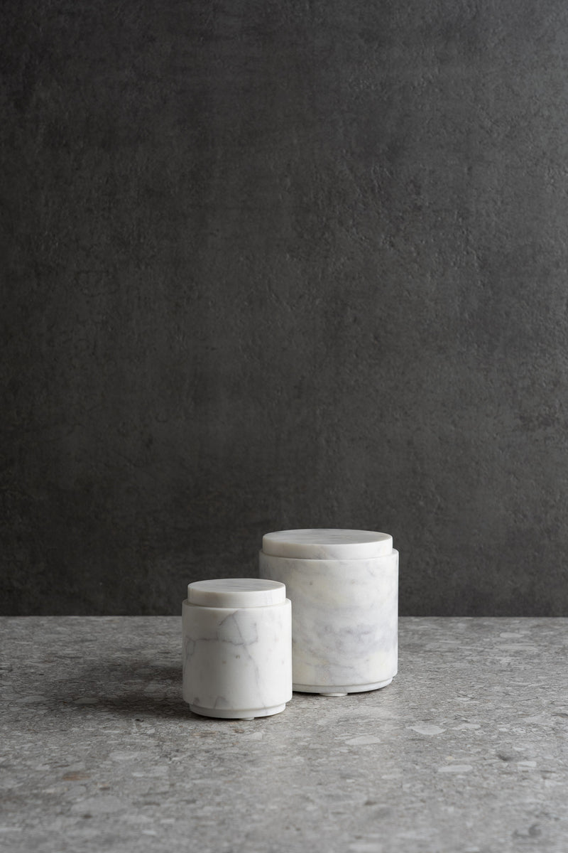 Large Round Marble Canister with Lid - White