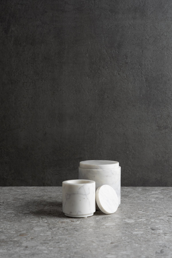 Small Round Marble Canister with Lid - White