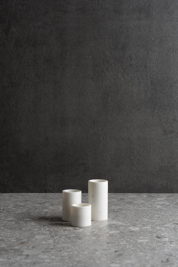 Set of 3 Marble Cylinder Pillar Taper Candle Holders