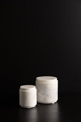 Large Round Marble Canister with Lid - White